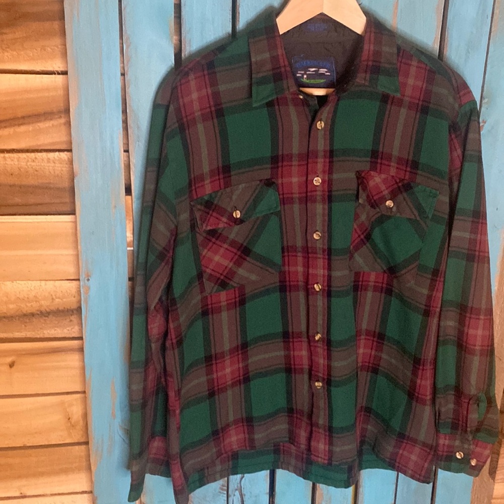 Vintage 90s Backpacker acrylic flannel shirt size large green red black